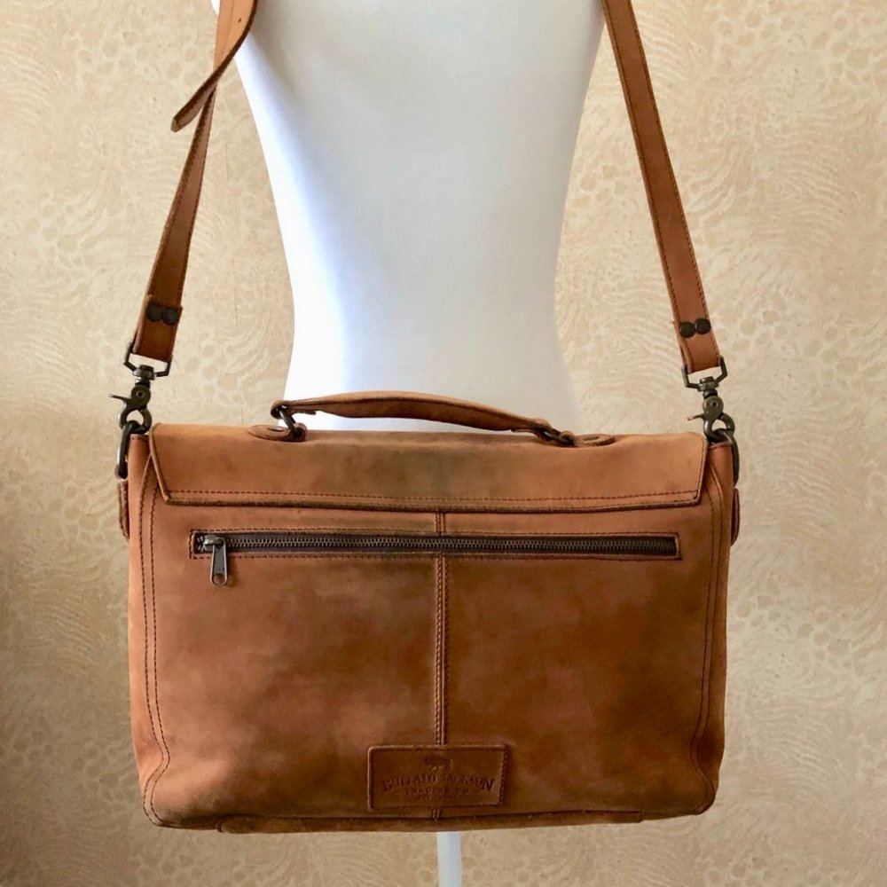 BUFFALO JACKSON TRADING CO. Denver Leather Messenger Laptop Bag Brown - Picture 3 of 14